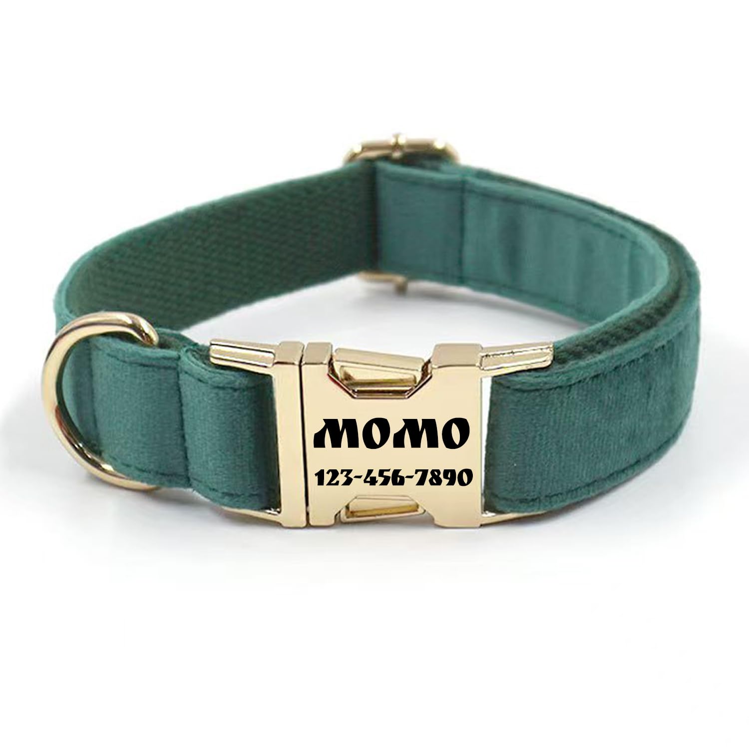Personalized Soft Dog Collar, Laser Engraved Metal Buckle Dog Tag, Adjustable Through D-Ring, and Colors(Christmas Green, M)