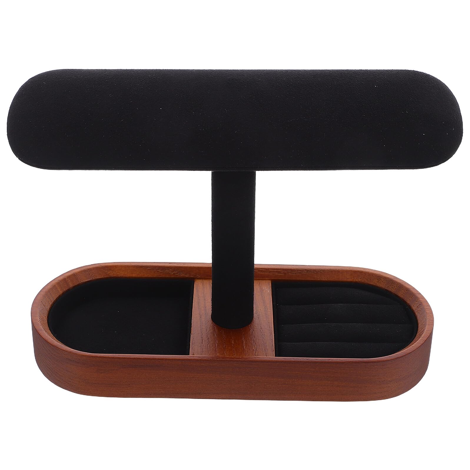 Soporte de Madera Forma de T para Relojes y Pulseras Expositor Multiusos Negro Organizador Compacto para Joyería Bandeja para Anillos y Gemelos Adecuado para Mostrador y Hogar