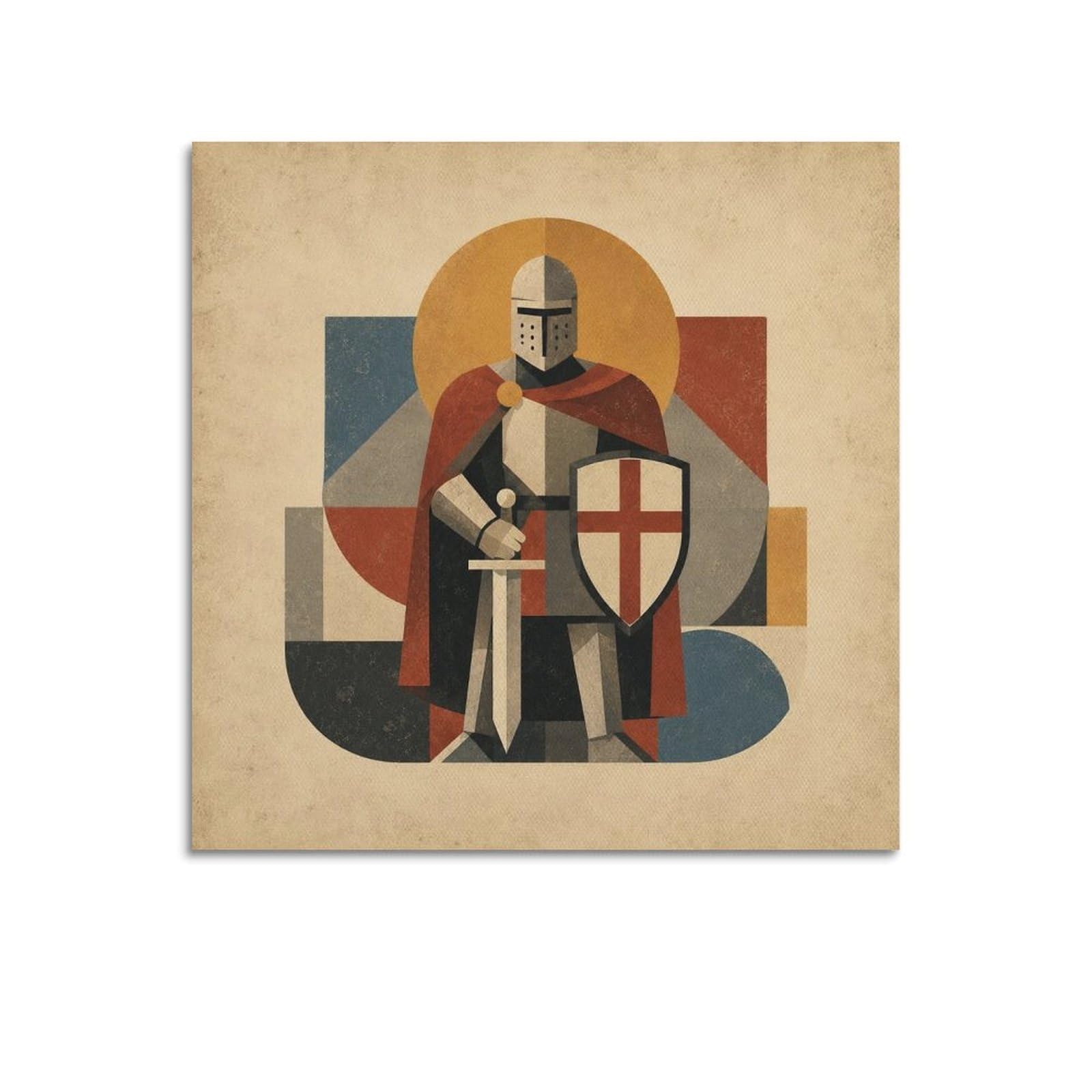 XKUGA Geometric Templar Knight Poster Mid Century Sacred Shield Modern Decorative Canvas Prints - Ideal Wall Art for Family, Man Cave, Game Room, Boys & Girls Bedroom 16x16inch(40x40cm)