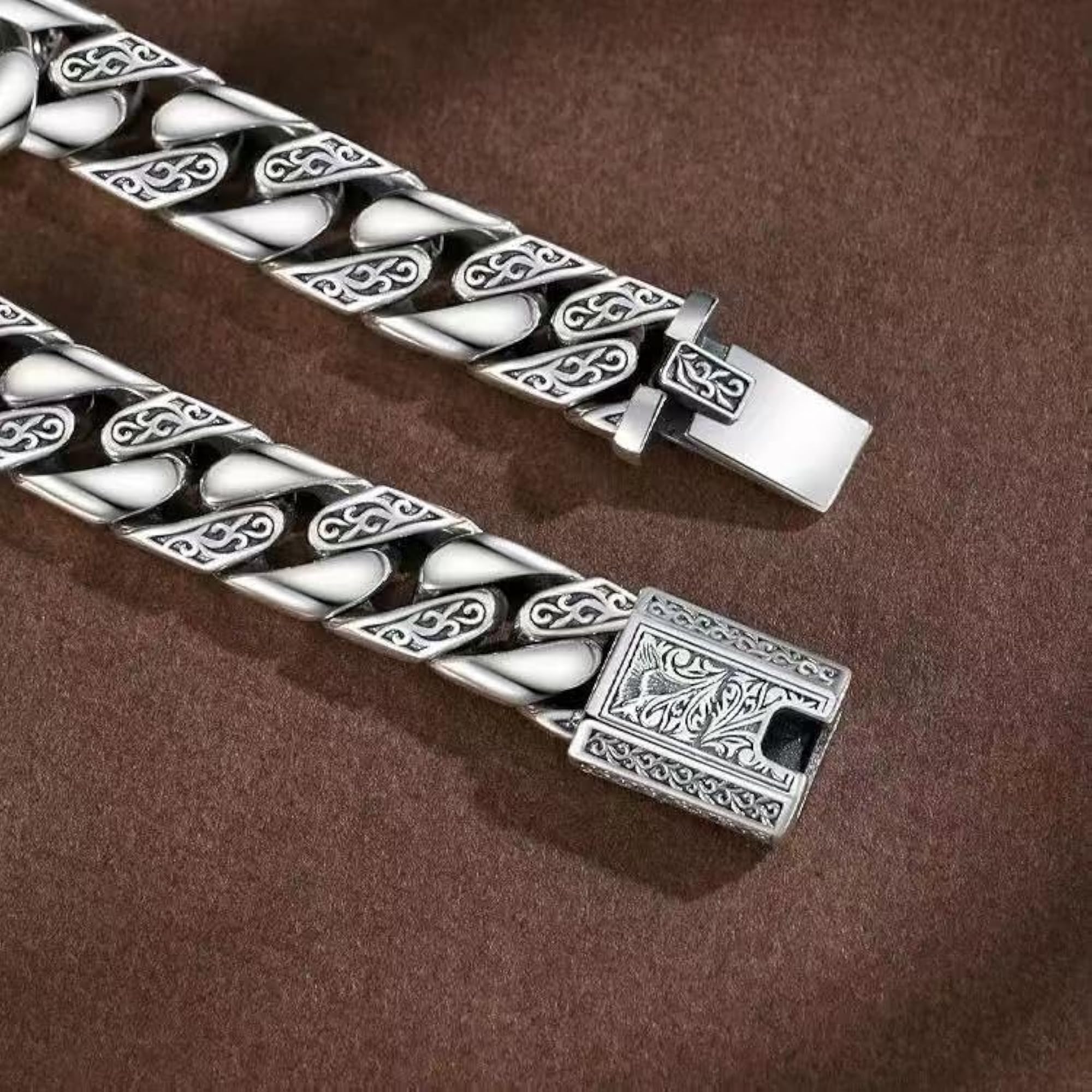 Men's Copper Grass Pattern Thick Cuff Bracelet