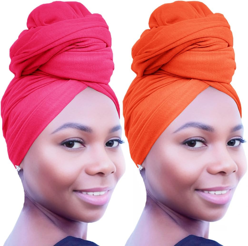 2PCS Head Wraps for Women Turban Headwraps Hair Scarves Long Large Lightweight Soft Headscarf Headband Wide Hijabs