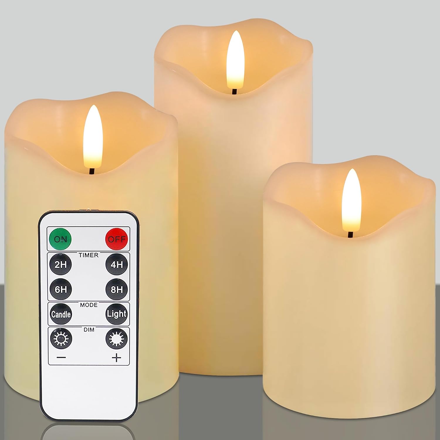 Flickering flameless Candles, Battery Operated Candles with Remote, led Pillar Candles，Electric Candle Set of 3，Christmas Home Wedding Birthday Decor（Ivory White）