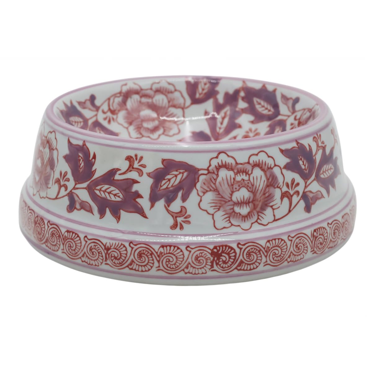 Aimusego 25 FL OZ / 3.2 Cups Handpainted Ceramic Dog Bowl, Purple and White Chinoiserie Floral Vintage Cute Heavy Duty Non-Slip Pet Feeding Dish for Medium Dogs-Dishwasher, Microwave Safe