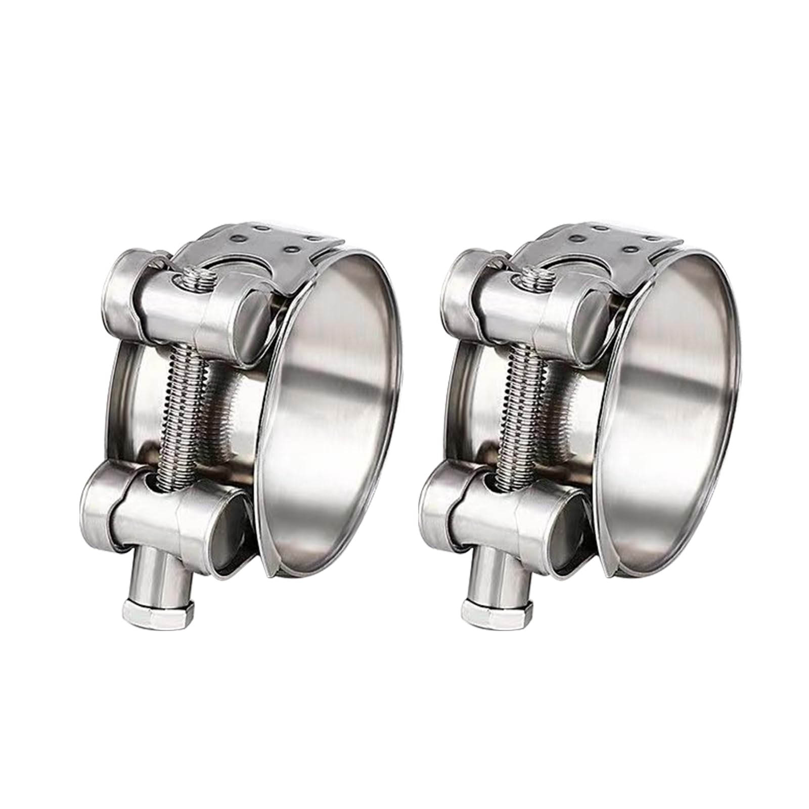 Pack of 2 Stainless Steel Joint Bolt Clamp 48-51 mm, Robust Exhaust Pipe Clamp for Motorcycle, Car & Agricultural Machinery, Industrial Hose Clamps with Drain Valve Compatibility
