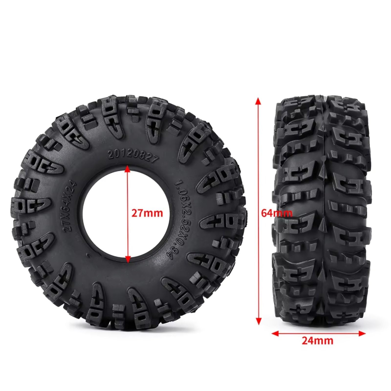 Neumático RC para Axial para SCX24 1/24 para TRX-4M 1/18 64 * 24mm / 27mm Swamper Mud para Terrain Neumáticos De Goma Ruedas RC Coche Actualización(B)