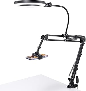ULANZI T3 Phone Stand for Recording, Overhead Phone Mount with Ring Light, Adjustable Desk Arm Stand for iPhone, Desktop Stand for YouTube Starter Live Stream Cooking Painting Nail Video Recording