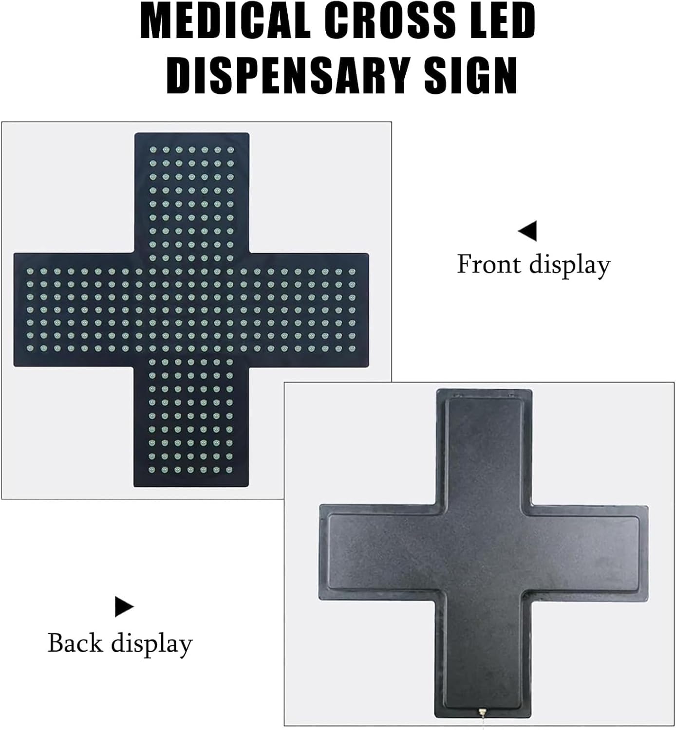 Luz LED de señal de cruz médica, altamente reconocible con 3 modos de iluminación, duradera y de bajo consumo para farmacias, clínicas y clubes (48 x 48 cm) con cadena de metal colgante