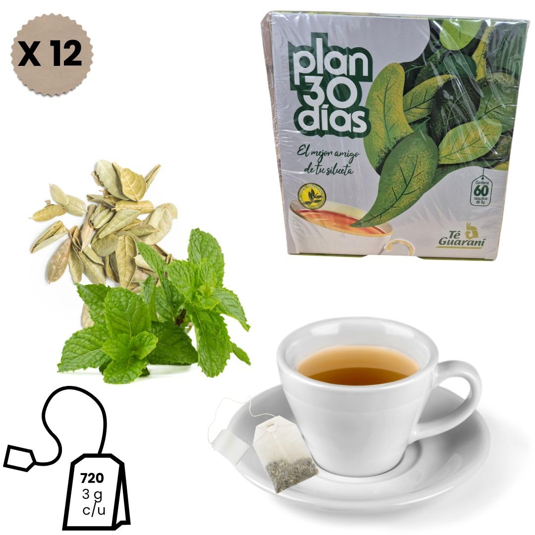 Plan 30 Días Té Guaraní – Caja con 12 Cajas | 60 Bolsitas de Té por Caja (720 Saquitos) | Infusión de Hierbas Naturales | Ideal para Consumo Diario o Venta en Tiendas