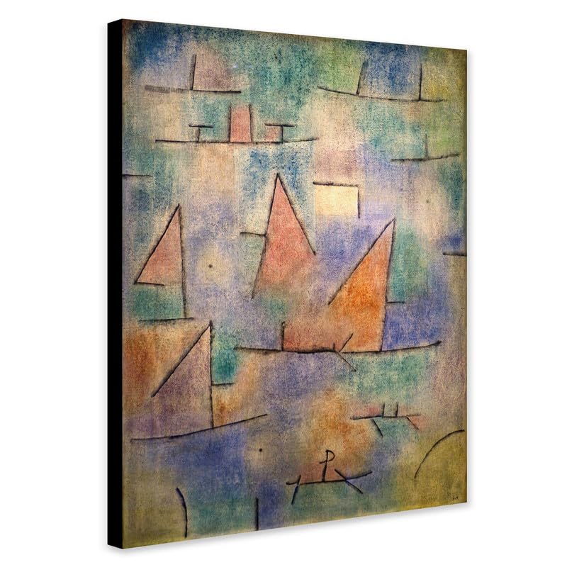Port With Sailing Ships - Abstract Art by Paul Klee 1937 - Wrapped Framed Canvas Wall Art (A2 [24 x 16 inch / 61 x 41 cm])