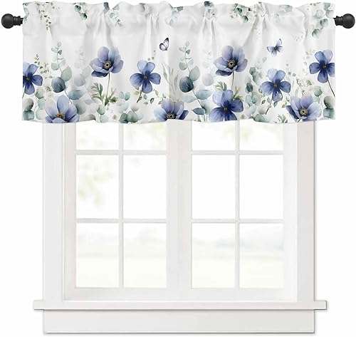 Cortinas pequeñas de cenefa de ventana de flores para baño y cocina, 1 paquete de cortinas aislantes térmicas de 54 x 18 pulgadas, cortinas cortas