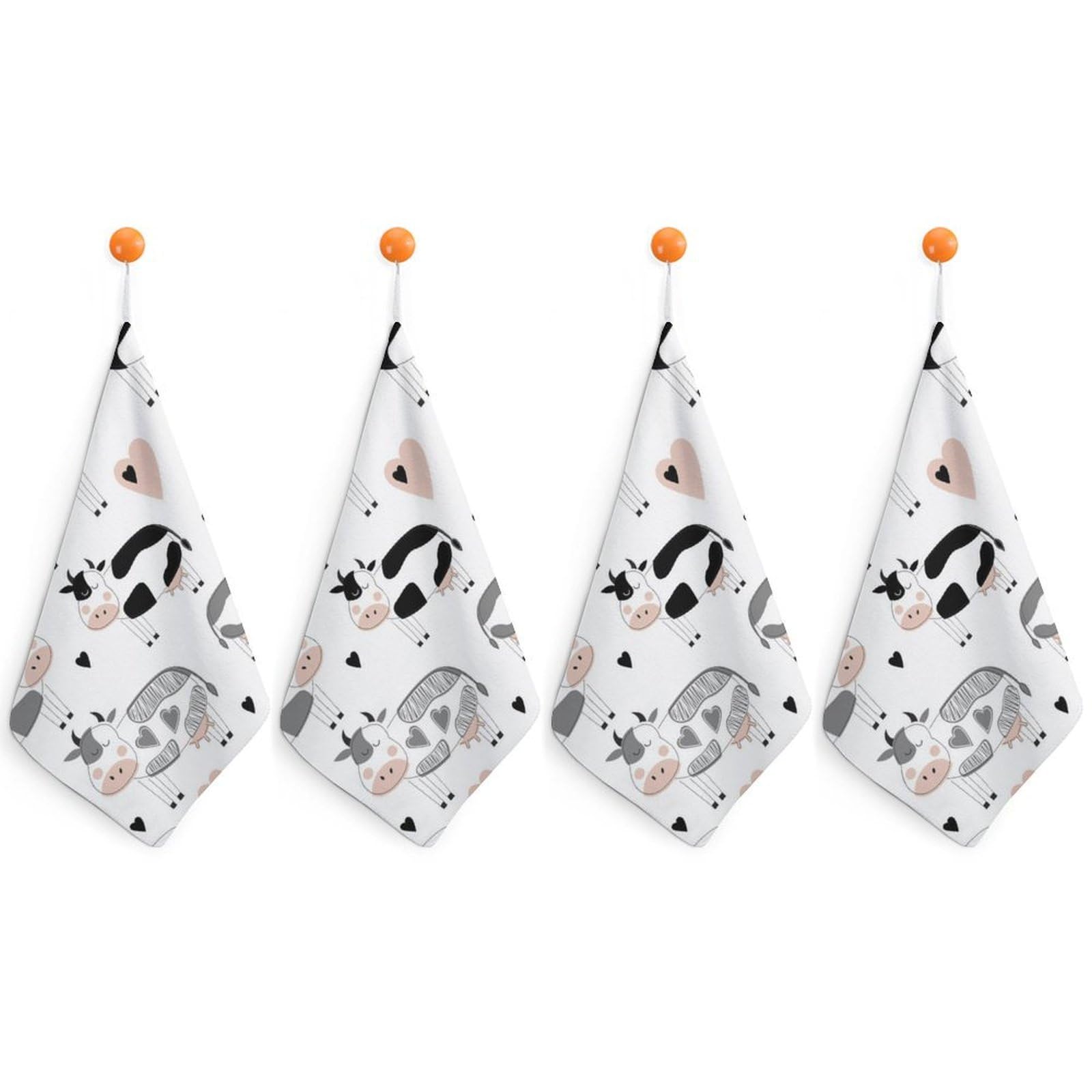 LEDFCVSU 4 Piece Hanging Hand Towels, Cute Cattle Cow Small Dry Hand Towel for Kitchen Bathroom