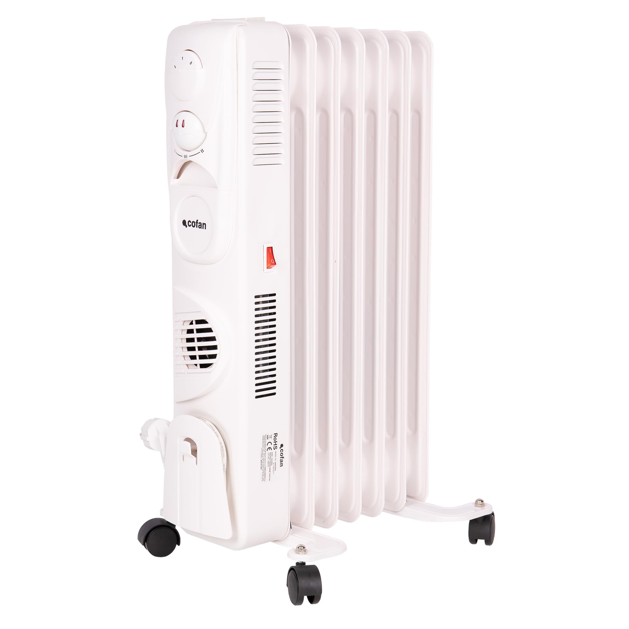 Cofan Oil Radiator 1500 W | 7 Elements | 3 Power Levels | With Thermostat and Fan | Roll Protection | 37 x 24 x 65 cm
