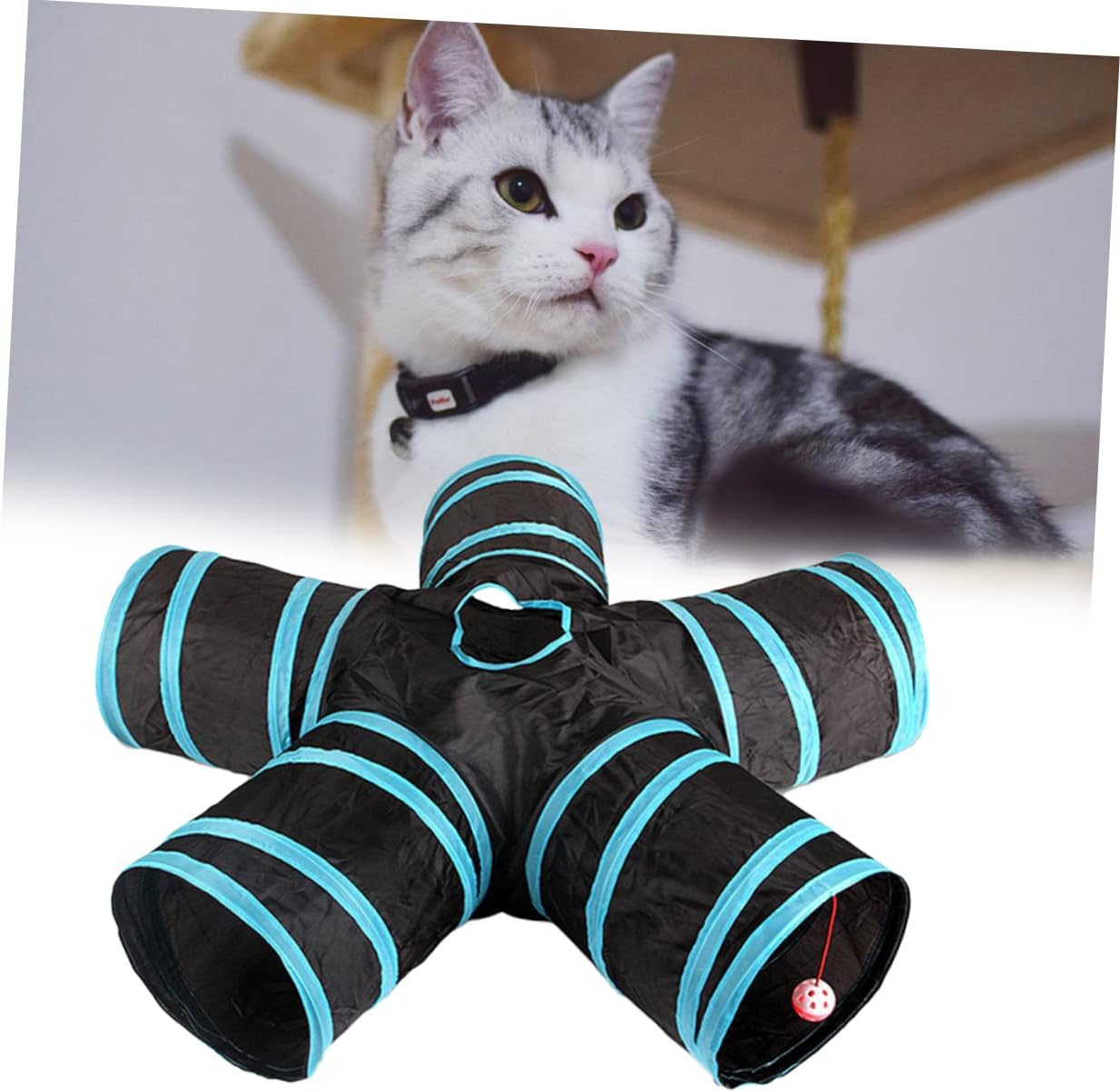 Foldable 5-in-1 Pet Tunnel with Crinkle Paper Fun Play Tunnel for Cats Dogs Safe Material for Small Pets