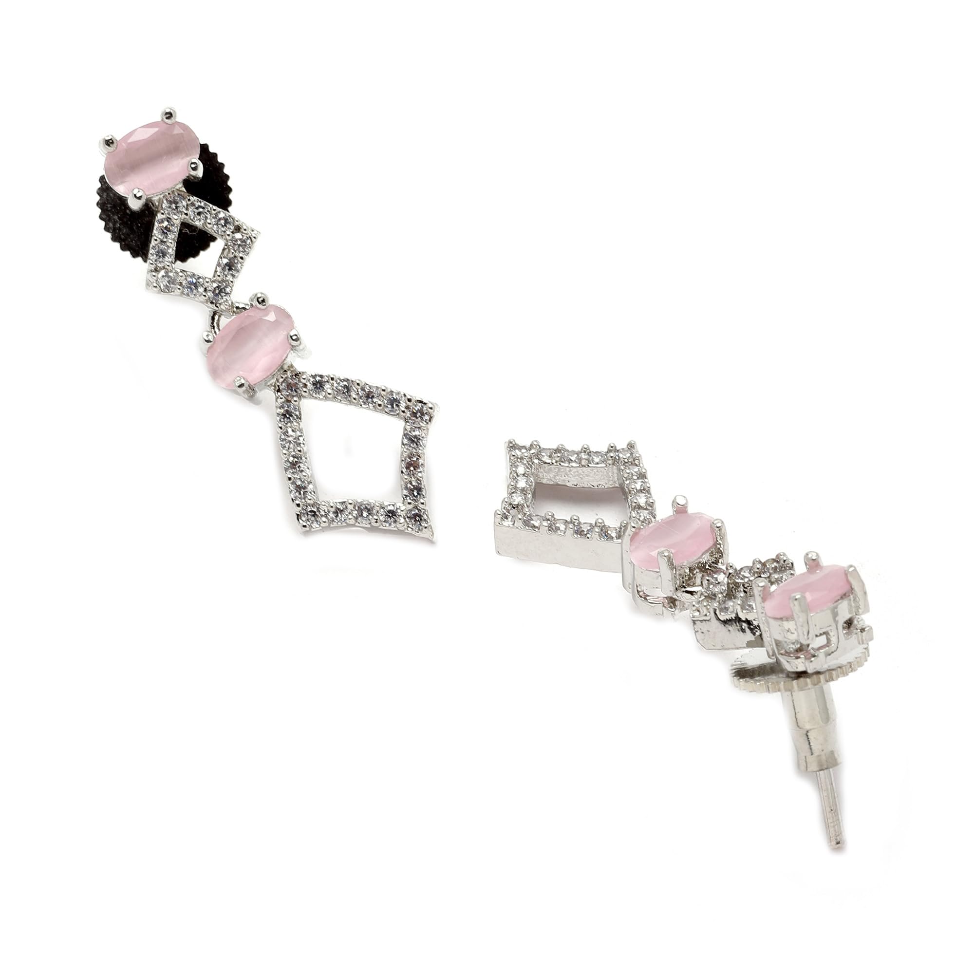 Rhodium-Plated Rectangle Shape AD Necklace Earring Set