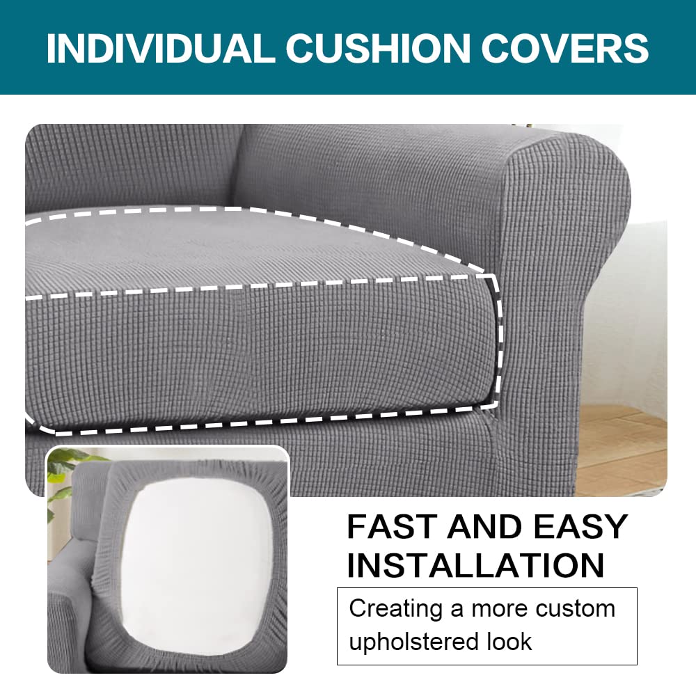 2 Piece Chair Covers Chair Slipcovers for Living Room Armchair Couch Cover Chair Sofa Cover with Individual Cushion Covers Furniture Cover for Chairs Feature Thick Jacquard Fabric (Chair, Dove)