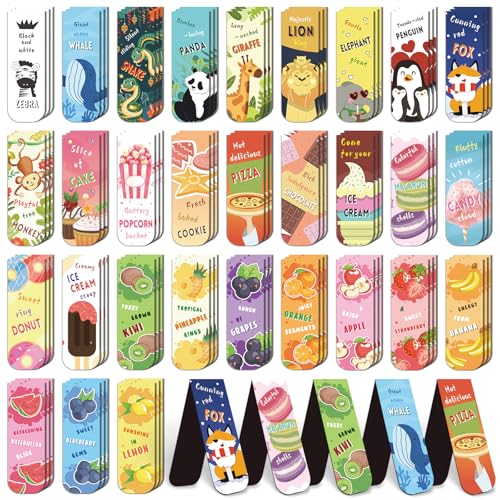 WhizToys 105 Pack Magnetic Bookmarks for Kids Cute Page Markers Back to School Gifts for Students TeachersEaster Basket Stuffers 30 Styles(Fruit Food Animals)