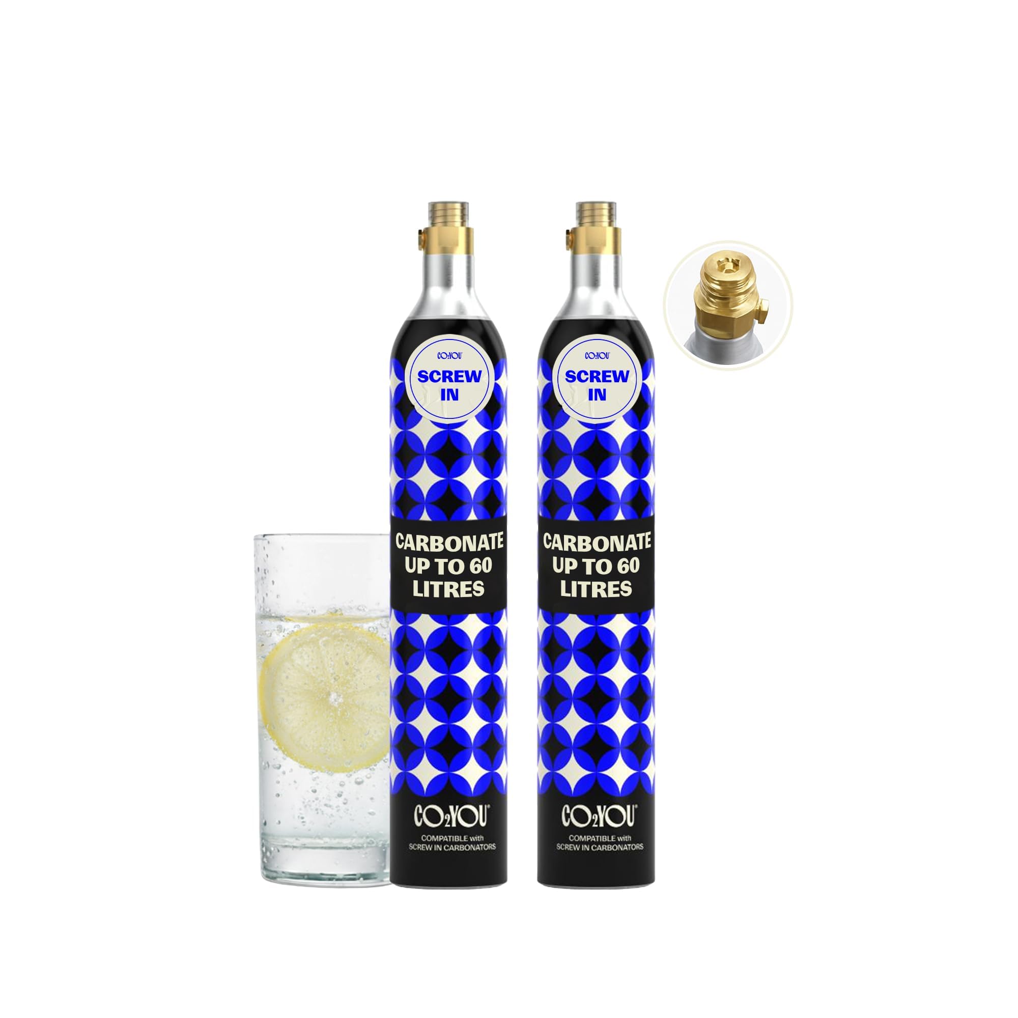 Dual Pack CO2 YOU Gas Cylinder (SCREW IN) 60 Litre for Home Carbontators - Check Your Compatibility Below