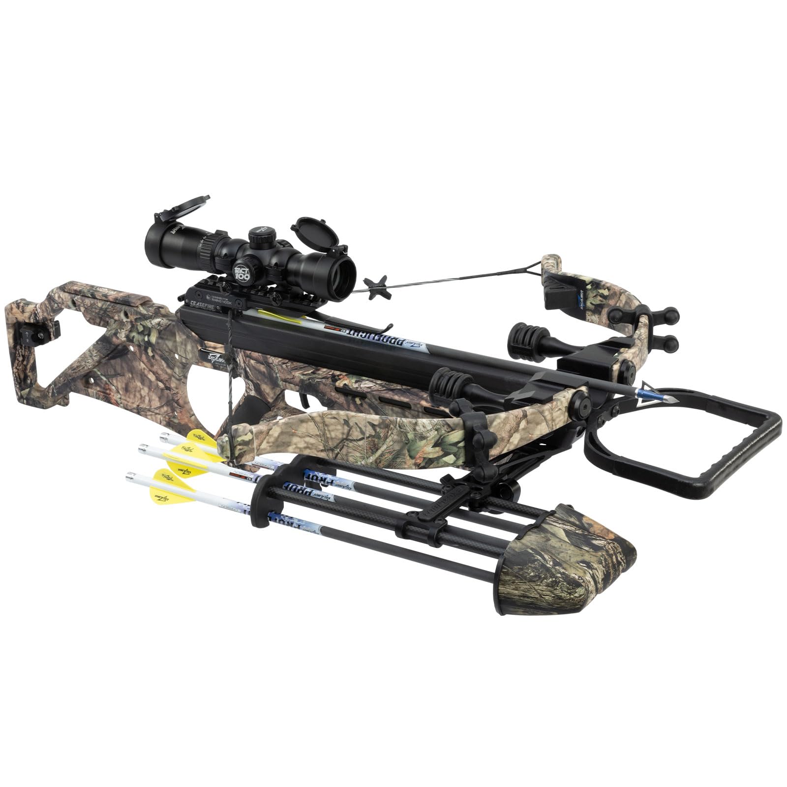 Excalibur Suppressor Extreme Micro Series Accurate Lightweight CeaseFire Hunting Crossbow - Scope, Scope Rings, 4 Proflight Arrows with 100Gr Field Points, 4-Arrow Quiver Included