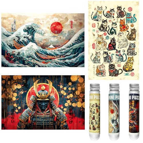 Mini rompecabezas para adultos de 150 piezas con ilustración retro japonesa, pequeño rompecabezas desafiante, 6x4 pulgadas, set de 3 miniatura 1