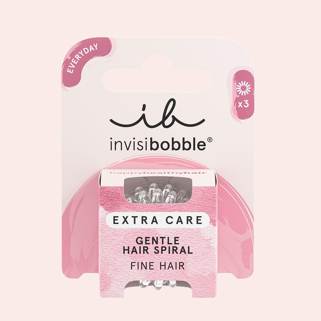 Invisibobble Spiralne Gumki do Włosów, Przezroczyste Extra Care Crystal Clear x3 - Damskie Niemarkowe