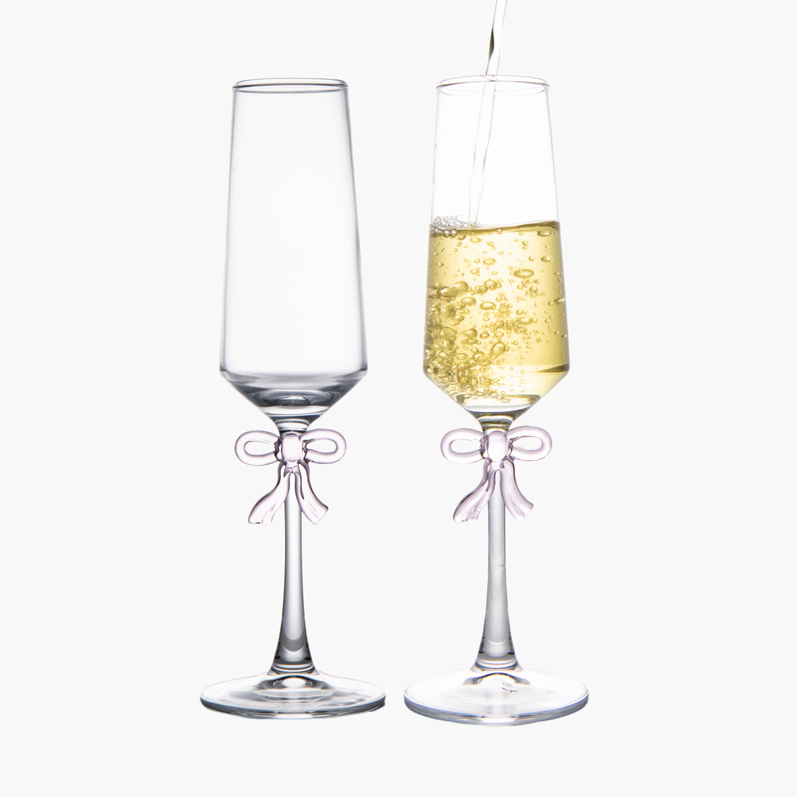 Rosa Champagnerflöten - Halbgeschliffene Cocktailgläser Mit Schleife Für Party