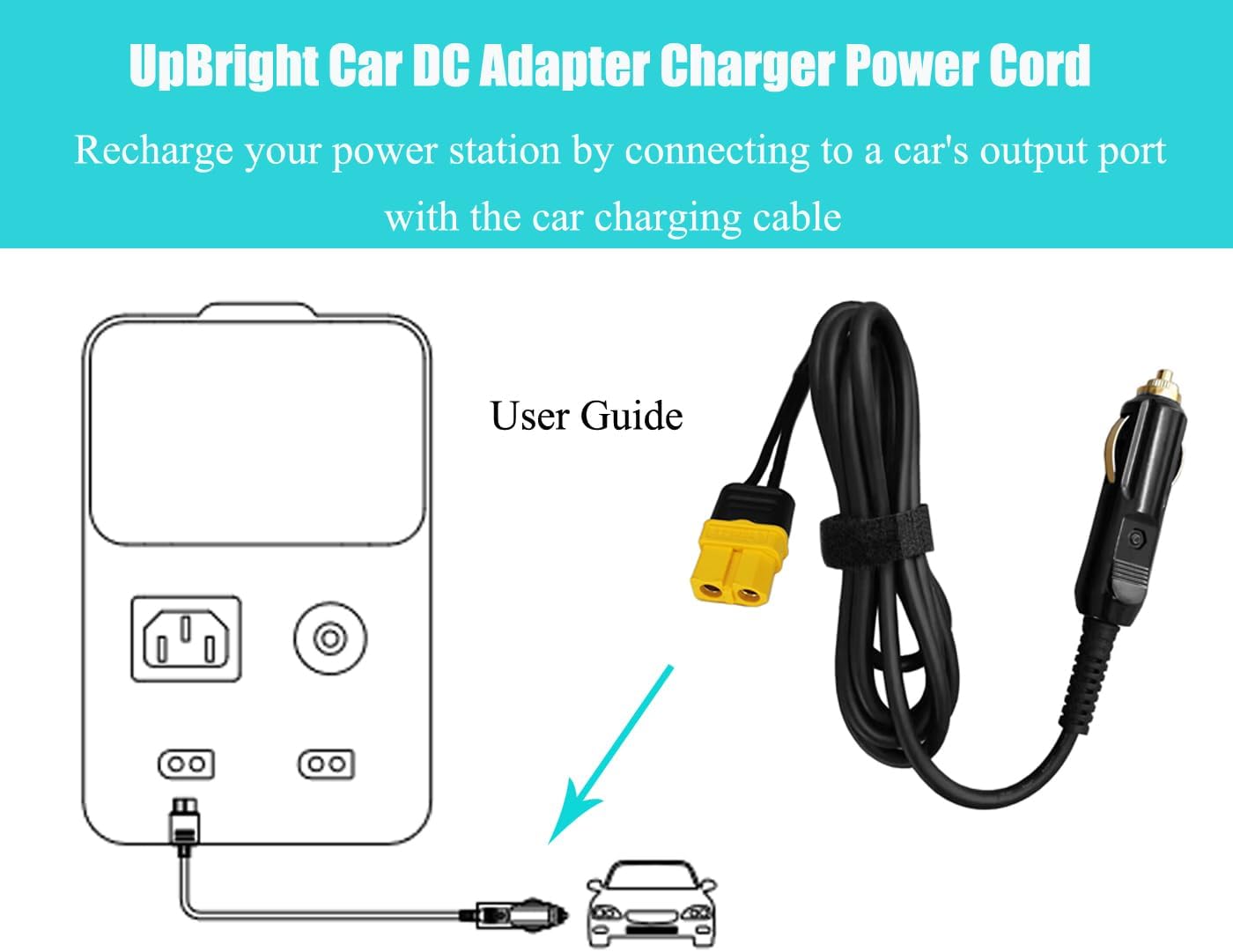 Diagram showing car adapter connection to power station