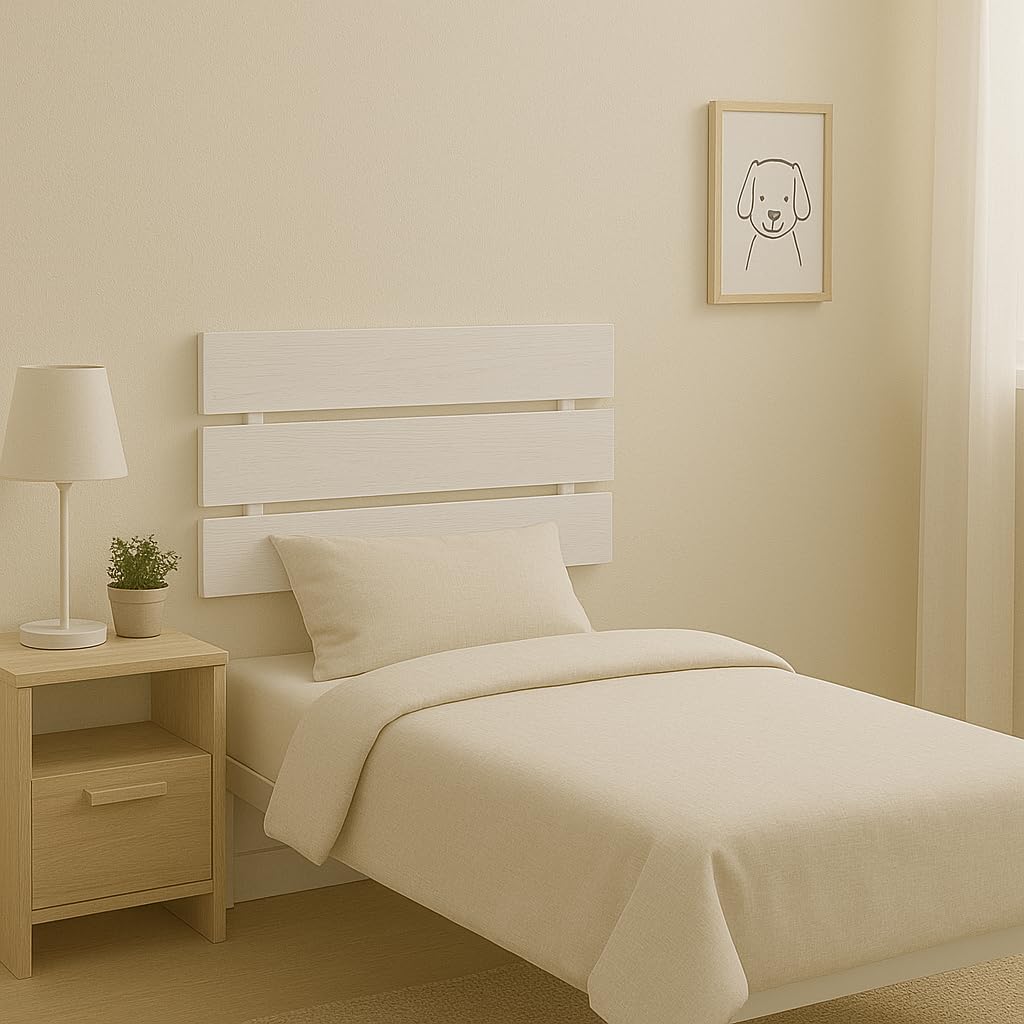 DUPI Cabecero de Cama de 110 cm Aitana | Estilo Nórdico | para Camas de 90/105 cm | Incluye Herrajes para Pared | Fácil Limpieza | Individual | Madera | Blanco