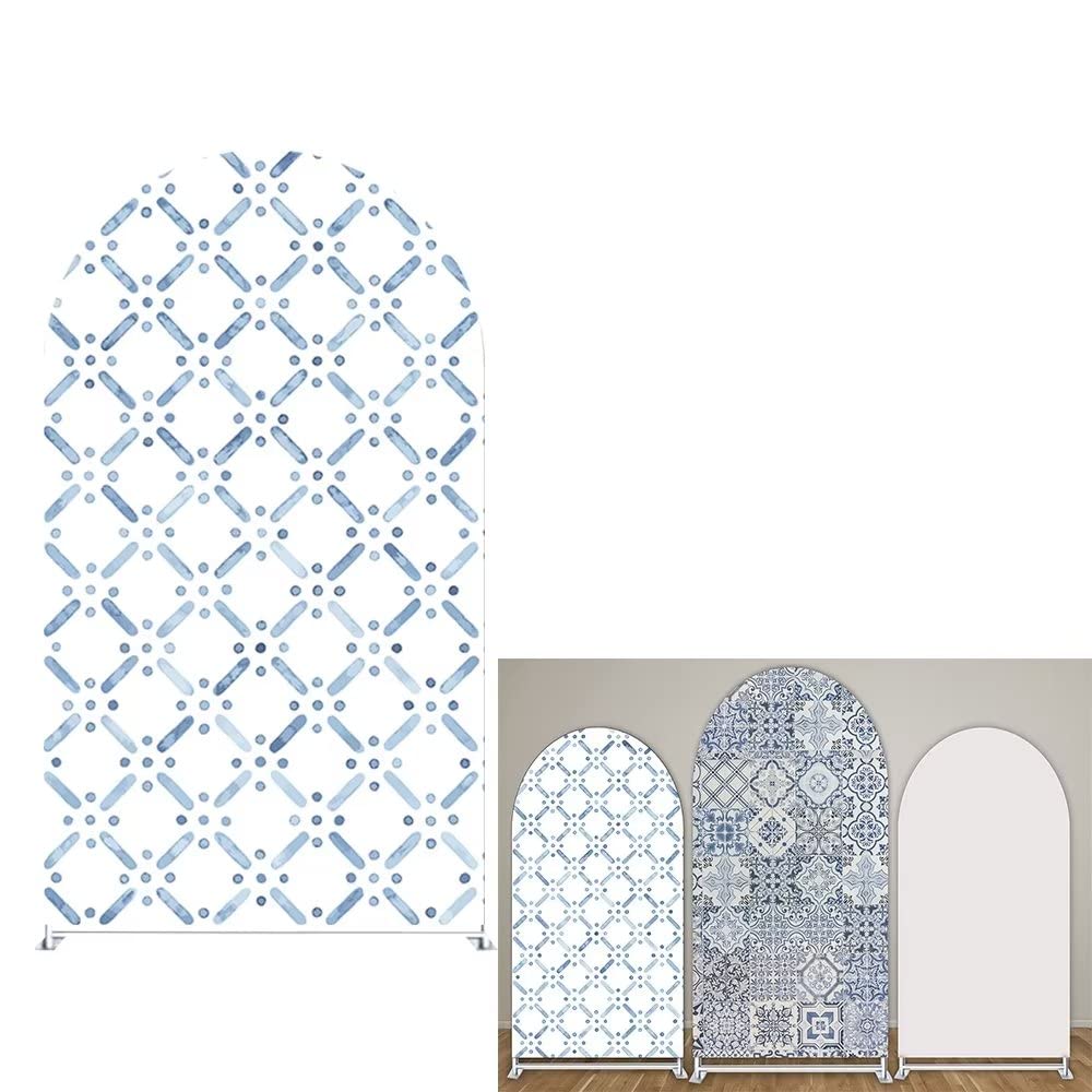 ittsmnt Arch Backdrop Covers Blue Patterns Arched Background Stand Covers for Birthday Parties Decor Banner Banquet Baby Shower Props
