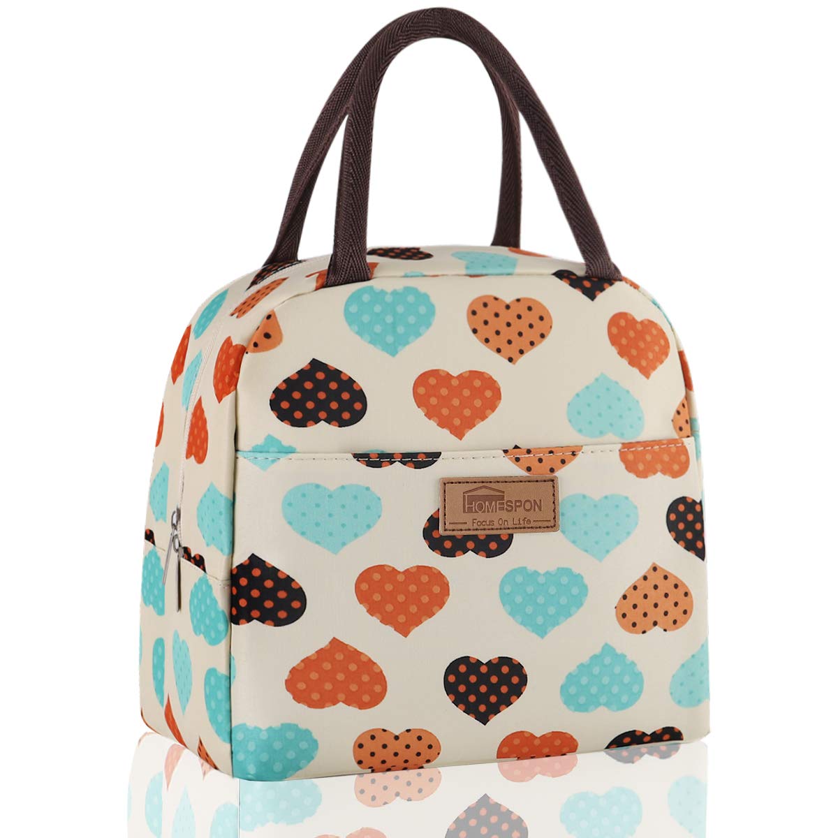 HOMESPON Lunch Bag Insulated Tote Bag Lunch Box Resuable Cooler Bag Lunch container Waterproof Lunch holder for Women/Men(colorful heart,large)