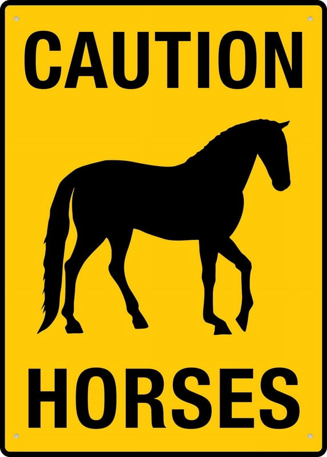 Caution Horses Sign - Rust-Free Aluminum 12"x8", UV-Ink Printed, Durable & Weatherproof Outdoor Use for Farm