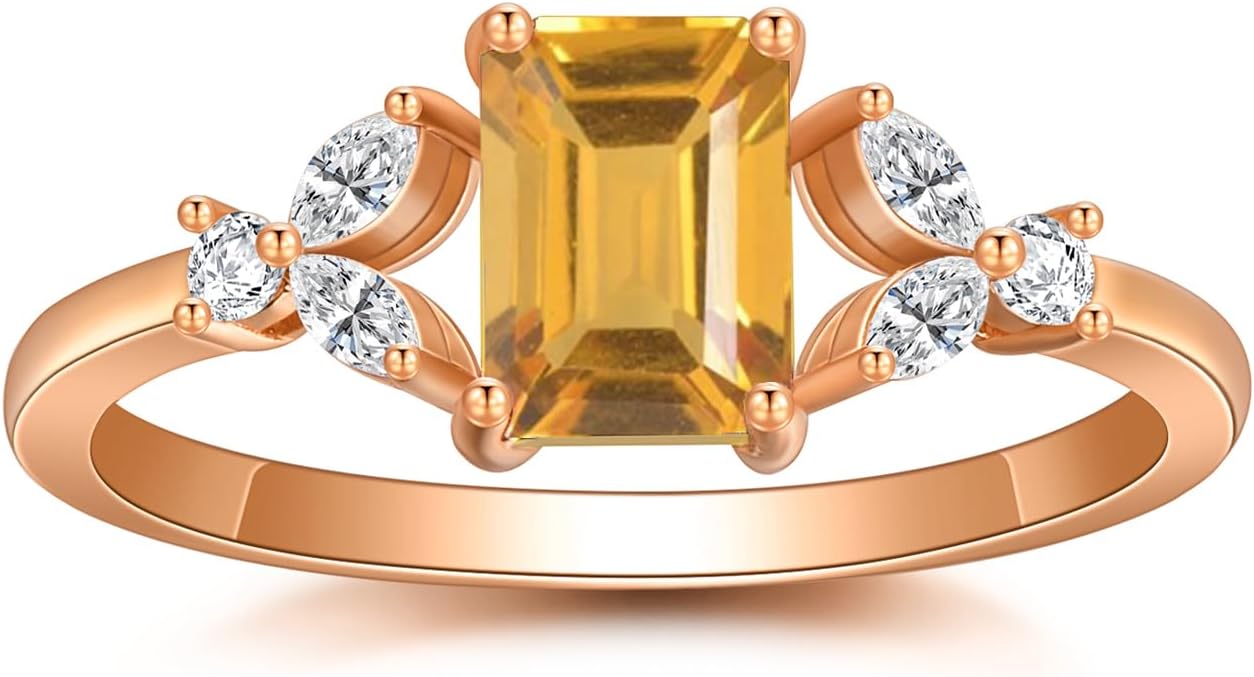 1CT Emerald Cut Gemstone Rings for Women 10K 14K 18K Gold Gemstone and Moissanite Ring Promise Engagement Wedding Anniversary Ring for Her Size 4-15