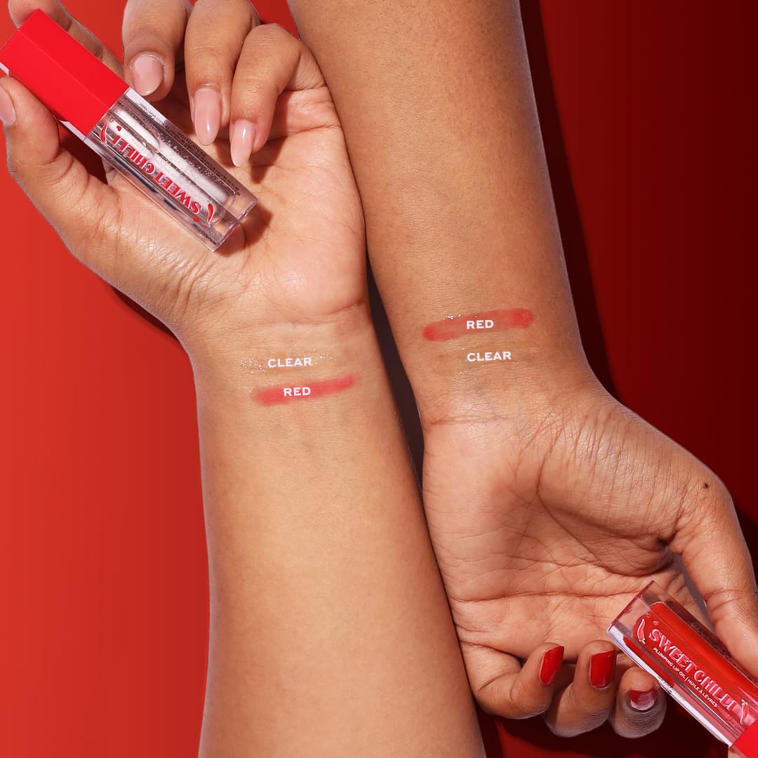 Makeup Revolution I Heart Revolution Sweet Chilli Plumping Lip Oil - Red for Hydrated Lips & Glossy Finish, Pack of 1 (4 ML) 1