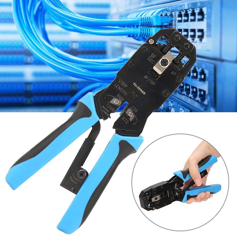 Tyenaza Narzędzie do zaciskania, szczypce do zaciskania i zaciskania przewodów Ethernet do 10P10C, AMP 8P8C/RJ-45, 6P6C/RJ12, 6P4C/RJ-11