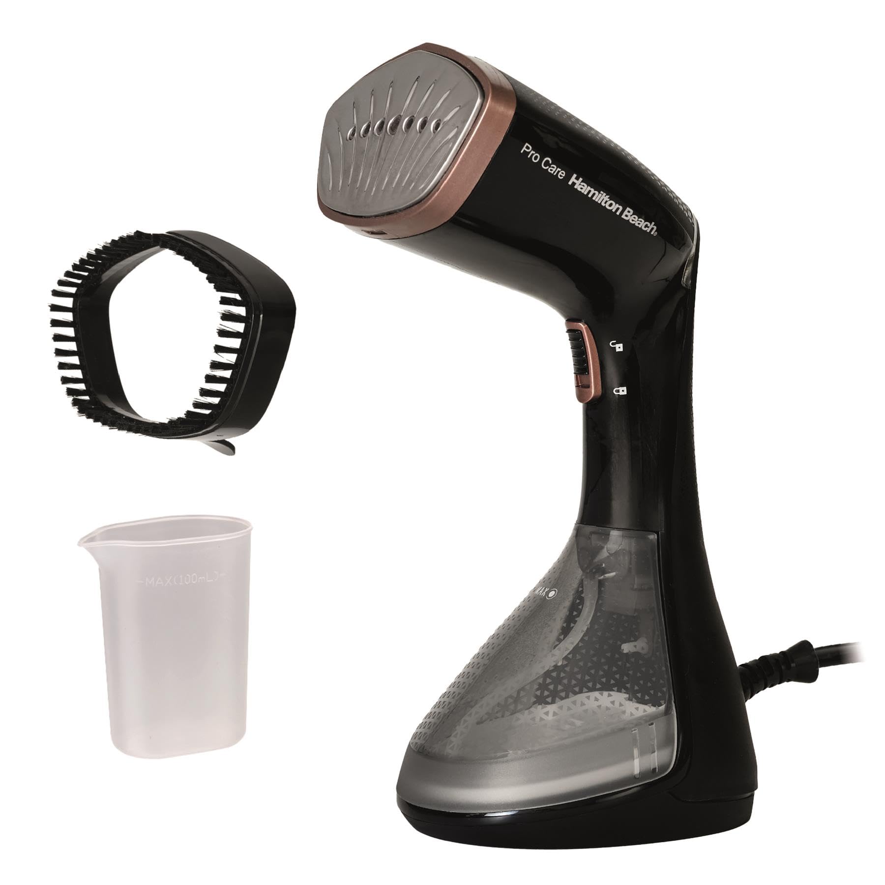 Hamilton Beach Clothes Steamer, Portable, Handheld, Travel Garment Steamer for Wrinkle Removal, Lightweight, 30 Second Fast Heat Up, Overheat Protection, Indicator Light, 1500W - HB016, Black & Bronze