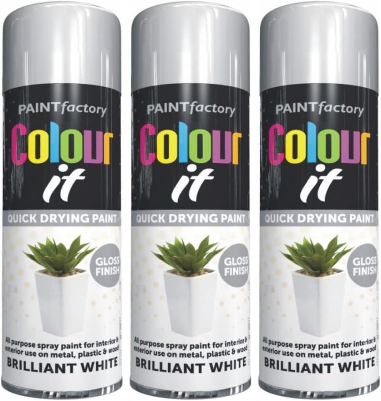 FAMBIZ Brilliant White Gloss Spray Paint, Quick-Drying Formula, Long-Lasting Protection, DIY Enthusiasts, Perfect for Wood, Metal, Plastic, Interior And Exterior Use, 250ml, (3 Pcs)