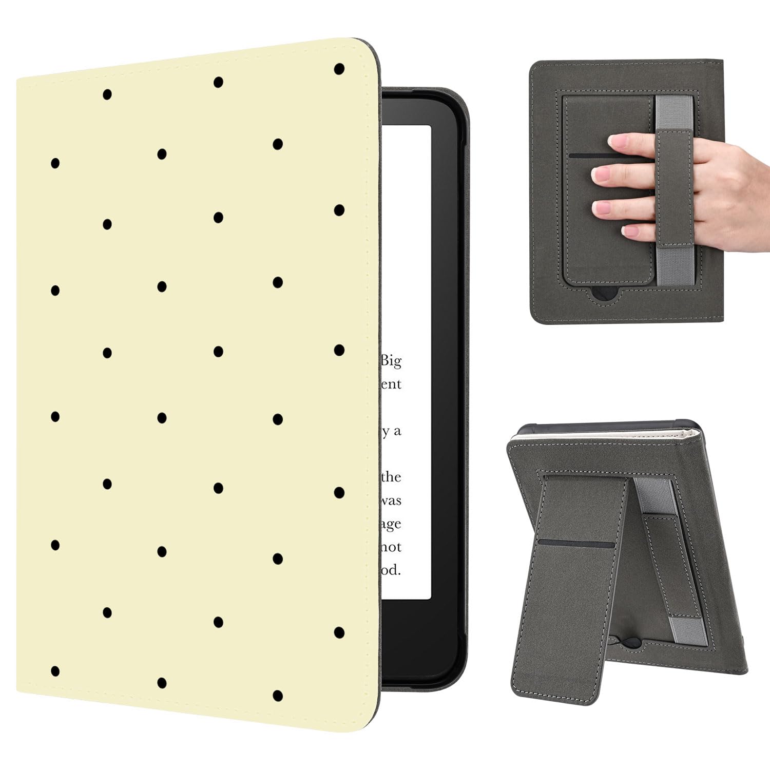 do podstawowego etui Kindle 11. generacji 15.6 cm 2024/2022, urocze kropki, żółte klasyczne vintage, estetyczny design, miękka skóra PU, pokrowiec z automatycznym budzeniem snu