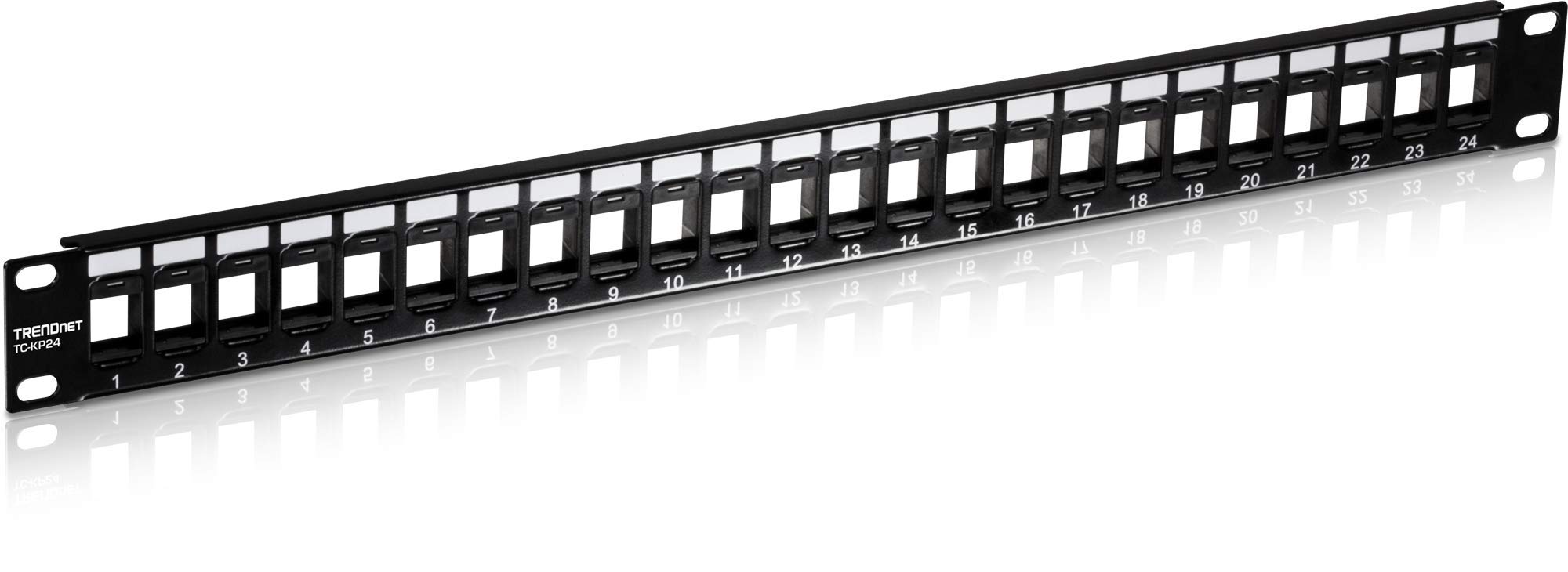 TRENDnet 24-Port Blank Keystone 1U Patch Panel, TC-KP24, Cat5, Cat5e, Cat6, Cat6A, UTP, 19 Inch RackMount Design, Recommended with TC-K25C6 & TC-K50C6 Cat6 Keystone Jacks