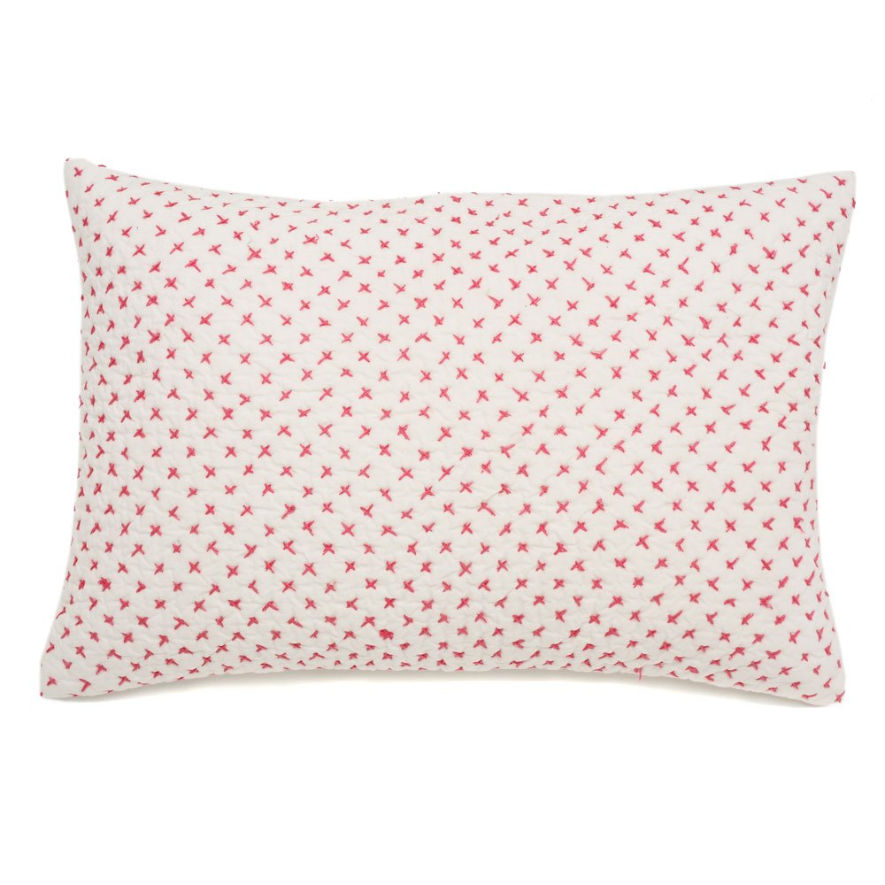 Auggie Quilted Decorative Pillow Cover, Cross Stitch/Pink