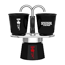 Bialetti Set Mini Express Stranger Things, 2 Bicchierini Termosensibili in ceramica inclusi, Cambia colore, Non adatta all’induzione, Nero, 2 Tazze