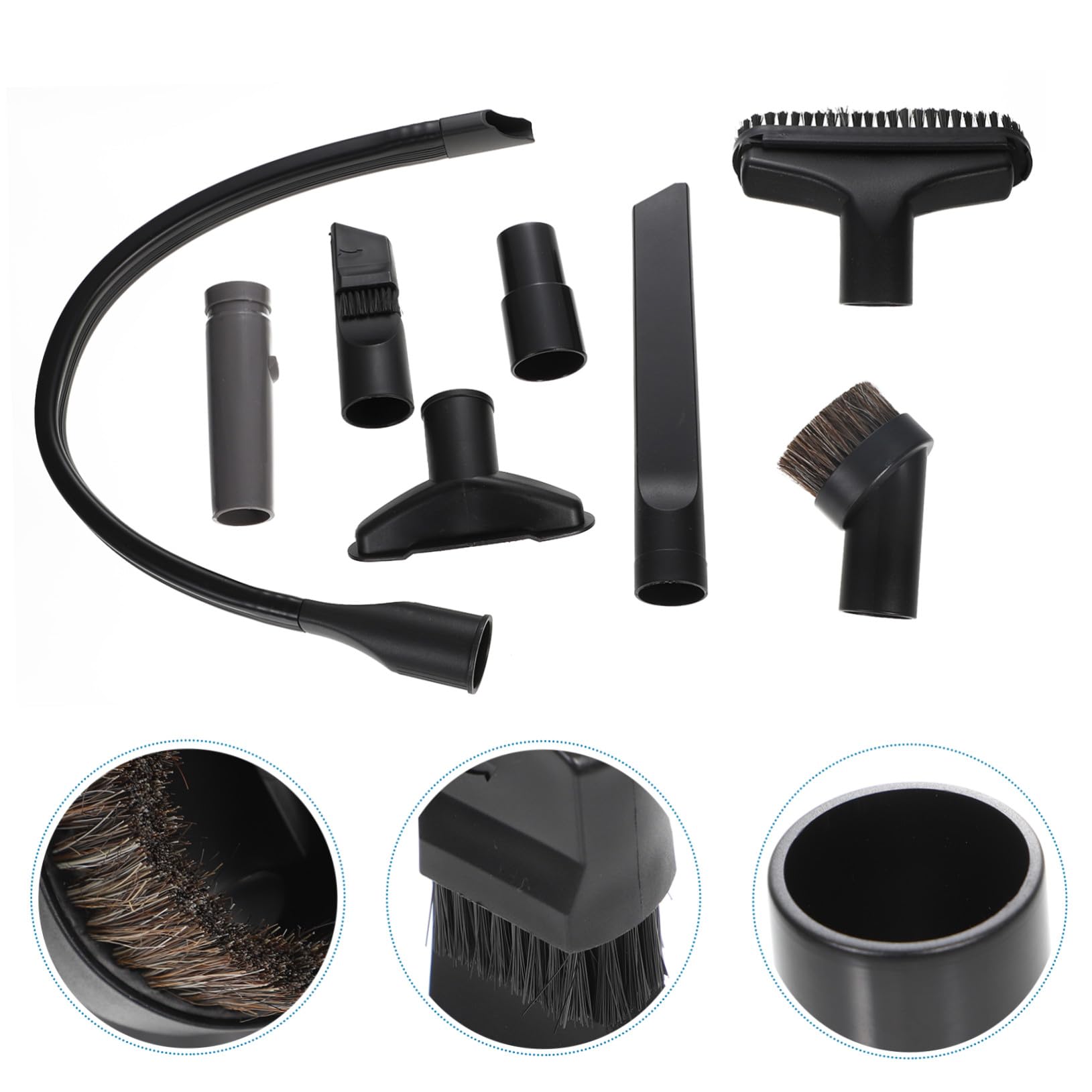 Kit de Accesorios para Aspiradora con Adaptador y Boquilla Flexible para Limpieza de Rincones Cepillo Redondo de Cerdas Naturales para Sofás Escaleras y Espacios Estrechos