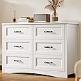 DWVO White 6-Drawer Dresser, Modern Wooden Chest of Drawers with Black Metal Handles & Anti-Tip Safety, Stylish Storage Cabinet for Bedroom, Living Room, Hallway, or Entryway