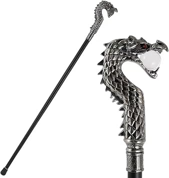 Dragon Head Cane,Gentlemans Metal Walking Stick,Halloween Party Performance Props