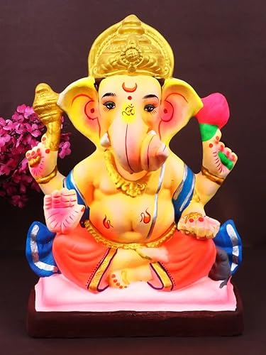 SATVIK 10.5 PULGADAS 100% Eco Friendly Ganesha IdolEco Friendly Ganpati Murti para Ganewsh Chaturthi en Dagdusheth Pose Agua Disolvable y Soluble.