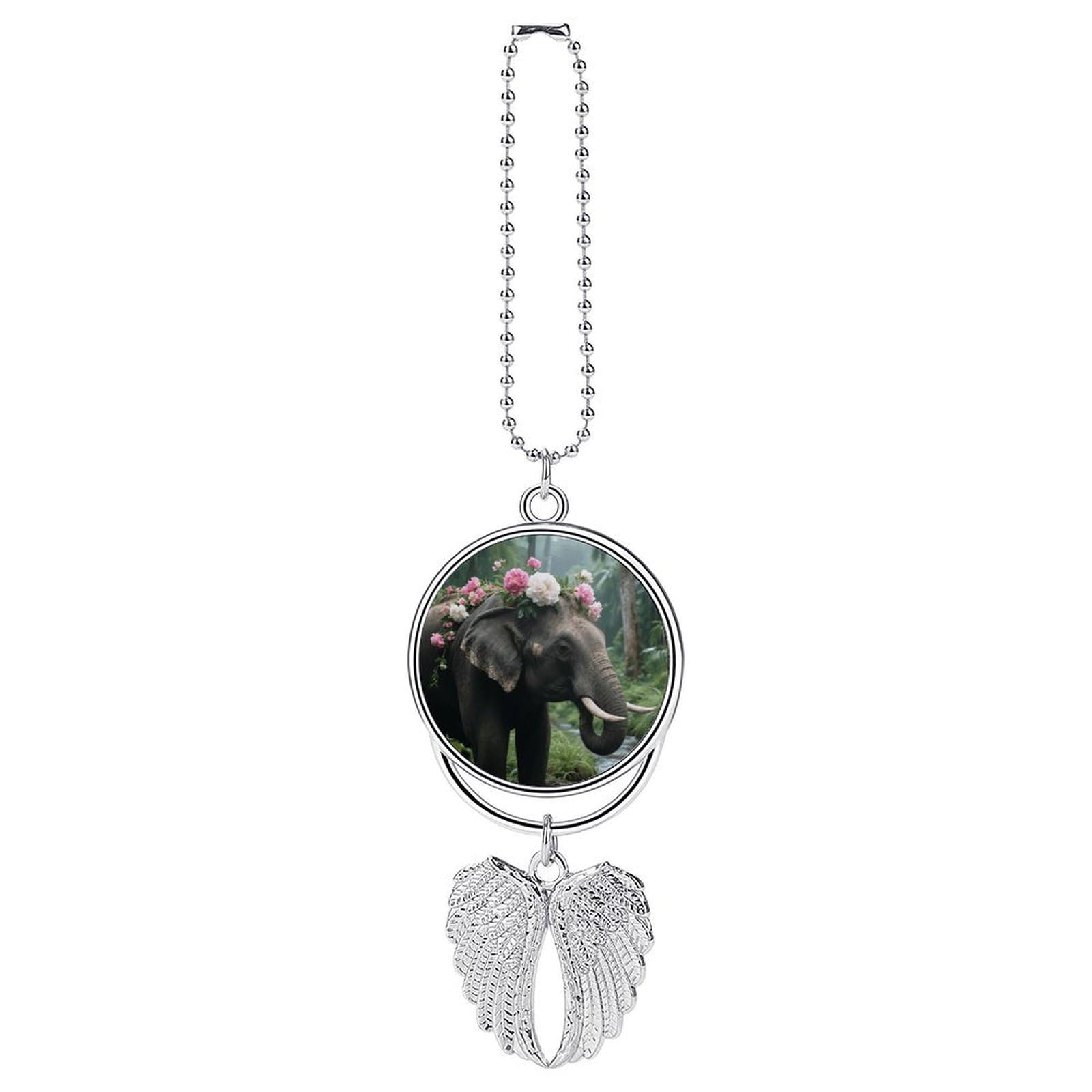 Flower Elephant Car Pendant Car Rearview Mirror Pendant Custom Photo Car Hanging Ornament Car Rear View Mirror Hanging Accessories Angel Wing Car Charm Gift for Men Women