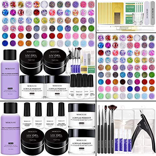 Morovan Acrylic Nail Kit - Glitter Powder 72 Colors with Acrylic Liquid Monomer Nail Art Tips Brush Tools for Acrylic Nails