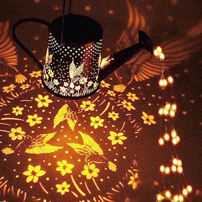 Solar Watering Can Outdoor Lights Garden Decor,Hummingbird Hanging Lantern Waterproof Landscape Lights Outside Decoration for Yard Porch Patio Pathway Gardening Gifts(with 32 inch Shepherd Hook)