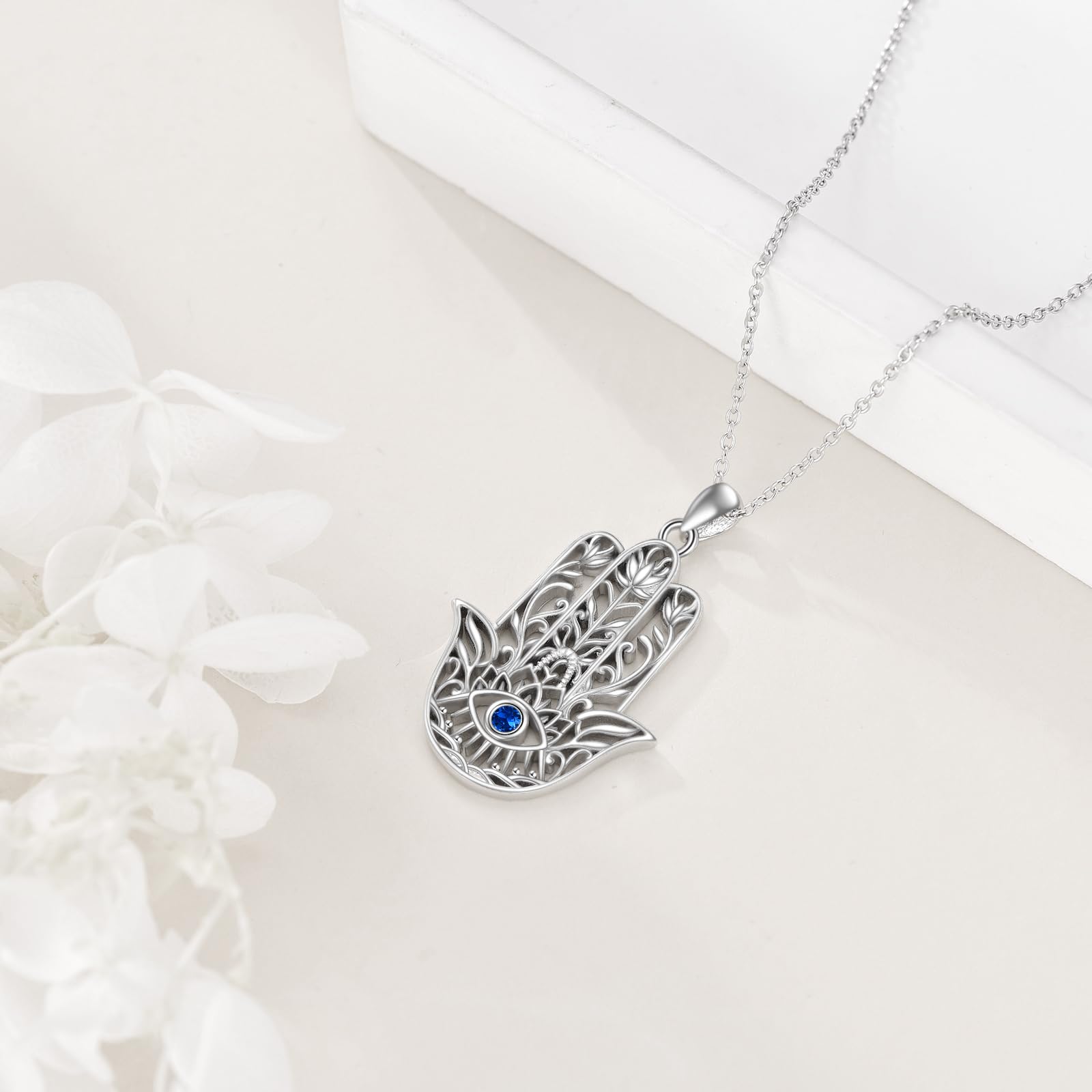 YAFEINI Hamsa naszyjnik ze srebra wysokiej próby Evil Eye naszyjnik Lotus Hamsa łańcuszek na szyję Lotus Evil Eye biżuteria dla kobiet i dziewcząt