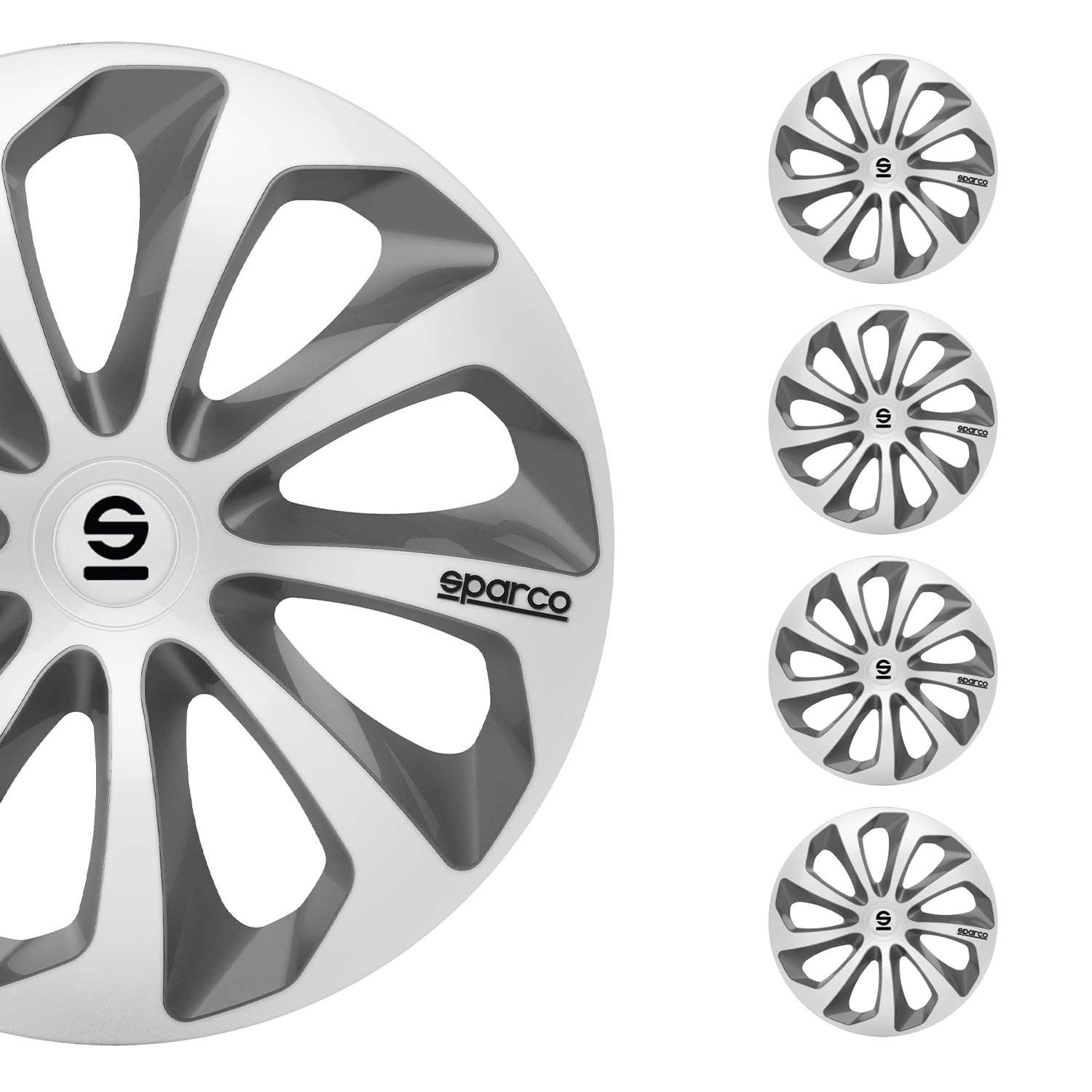 SparcoSPC1473SVGR Sicilia Wheel Covers, Silver/Grey, Set of 4, 14"