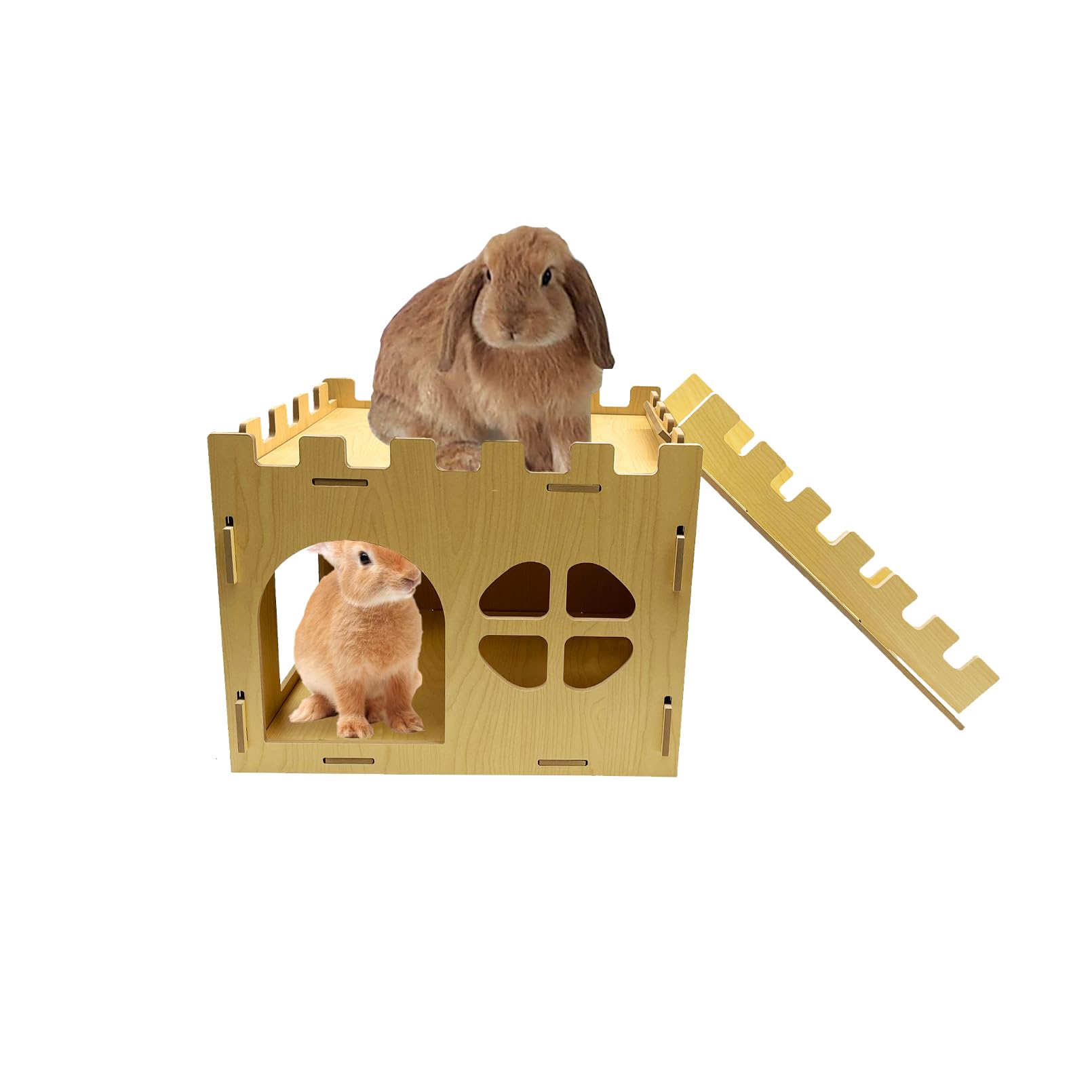 Extra großes, stabiles Hasenhaus, Kaninchenversteck mit Treppe, abnehmbares Spielhaus für Kaninchen, Meerschweinchen, Chinchilla, Igel