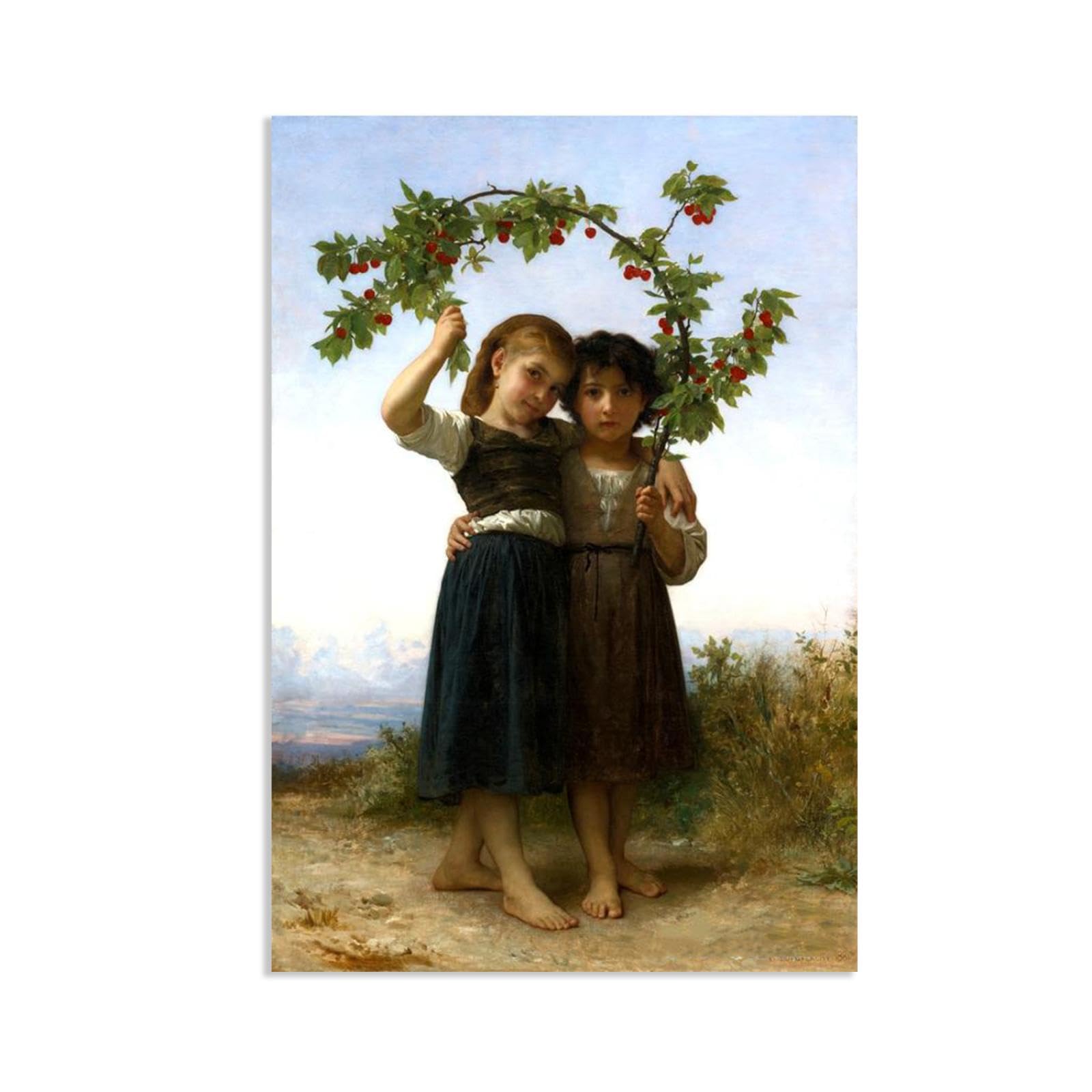 RXNHGJDS William-Adolphe Bouguereau Wall Art The Cherry Branch Classical Art Prints Picture Famous Artwork Wall Decor for Living Room Bedroom Bathroom Home Decor 75x50cm frameless